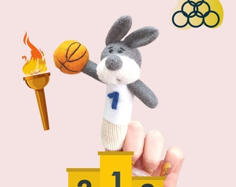 Finger wool puppet Bunny Basketball Player