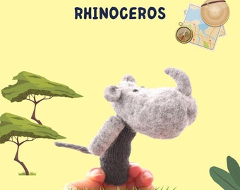 Fingerpuppe aus Wolle Nashorn - Safari-Kollektion