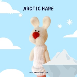 Finger wool puppet Arctic Hare (White Bunny)