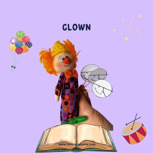 Finger wool hand made puppet Happy Clown.