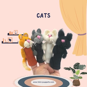 Marionetas de dedo de lana 4 gatitos.