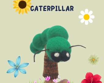 Green caterpillar finger wool puppet