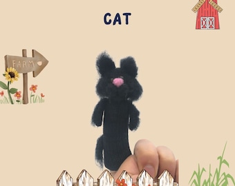 Black cat finger wool puppet