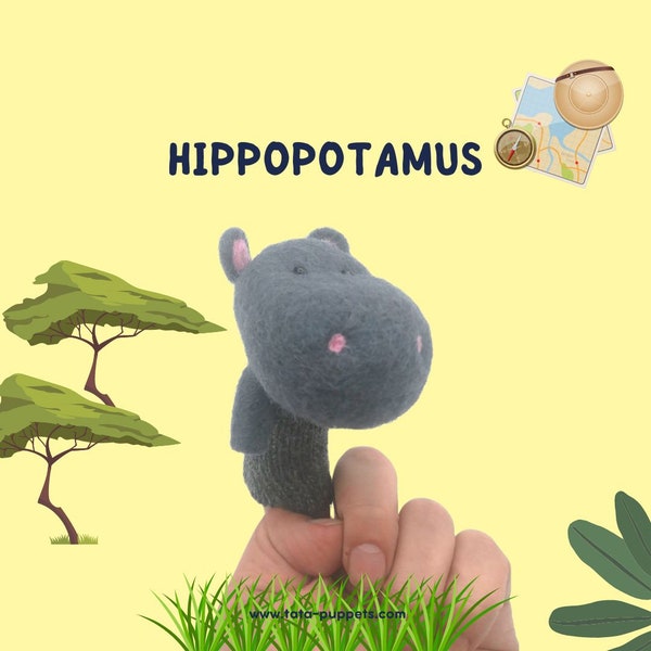 Finger wool puppet Hippopotamus - safari animals collection