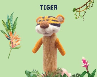 Handgemaakte wollen vingerpop - Tijger - Jungle Animals Collection