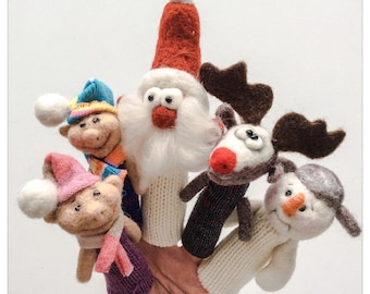 Finger puppets in felted wool and knitted "History of Pere Noël"