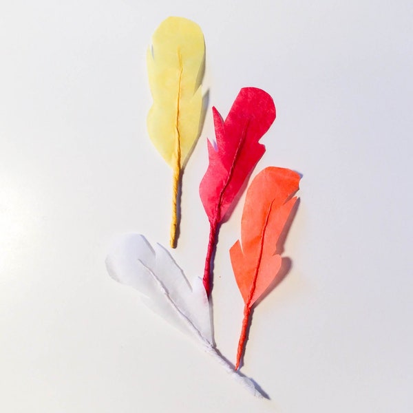 Paper feathers. Set of 10 feathers made of silk paper.