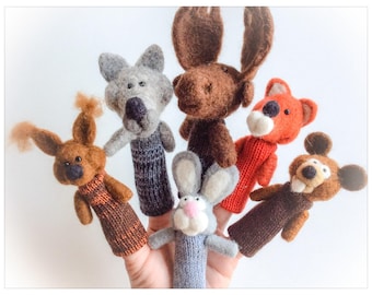 Forest animals wool finger puppets.