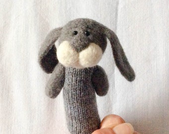 Rabbit Bunny Grey- finger wool puppet.