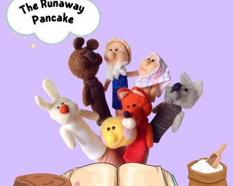 The Gingerbread Man - finger wool puppets set. 7 finger hand made puppets.