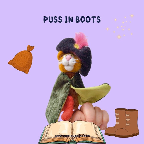 Finger wool puppet Puss in Boots.