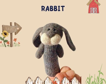 Rabbit Bunny Grey finger wool puppet