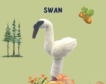 Finger wool puppet Swan