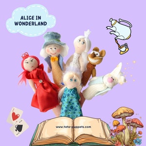 Alicja w Krainie Czarów - 6 pięknych wełnianych pacynek na palce