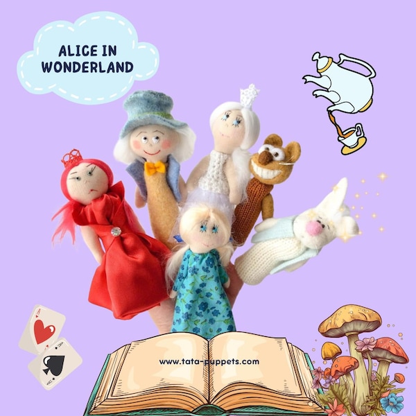 Alice in Wonderland - 6 Beautiful Wool Finger Puppets