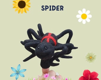 Wool finger puppet black spider.