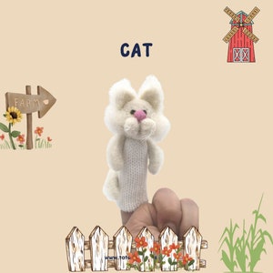 White Cat finger wool puppet