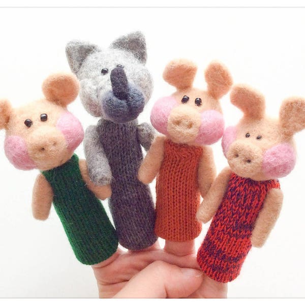 Finger wool puppets The three littles pigs.