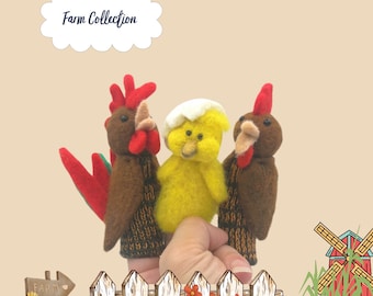 Chicken family finger wool handmade puppets