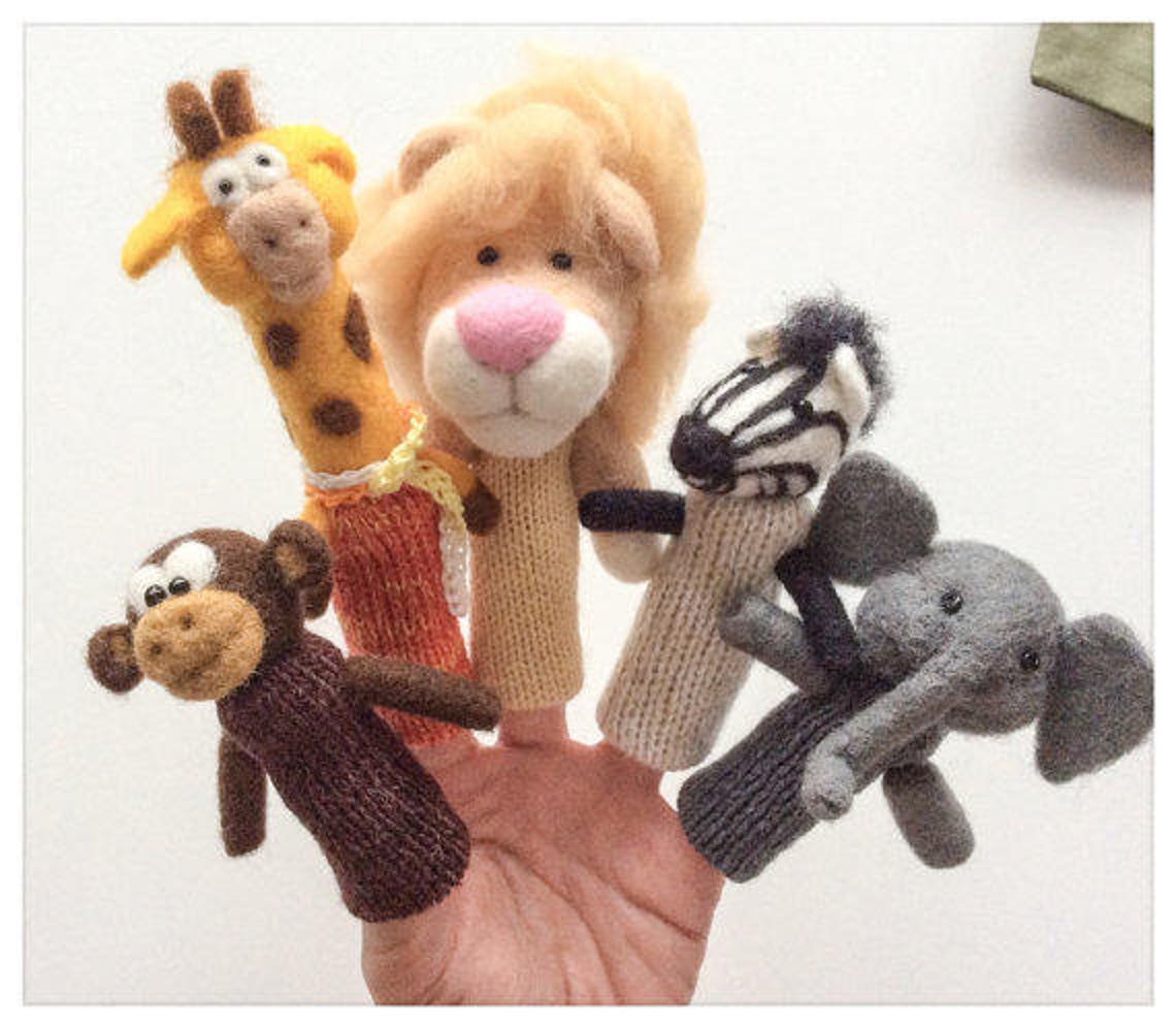 5 Stück Weihnachts Fingerpuppen Set - Santa Claus & Schneemann, Holz & Vlies, 11 Cm