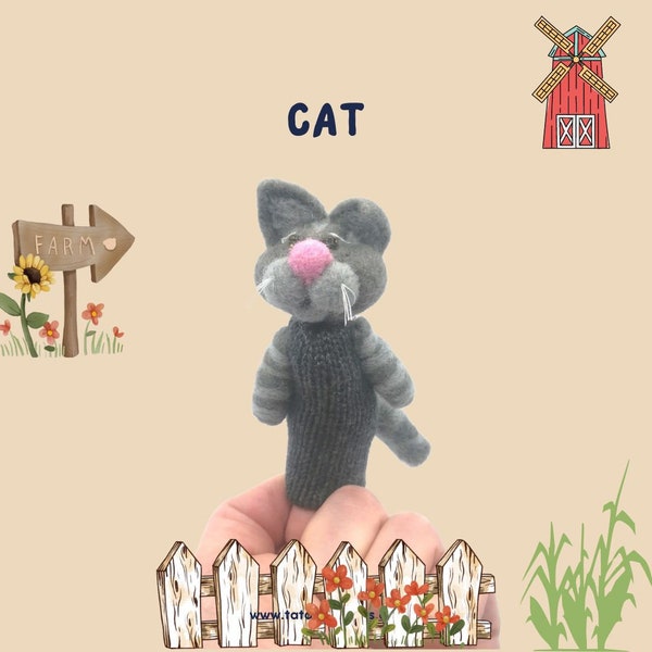 Little grey Cat finger wool puppet