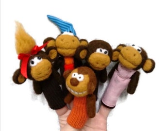 5 Finger títeres de lana Mono.