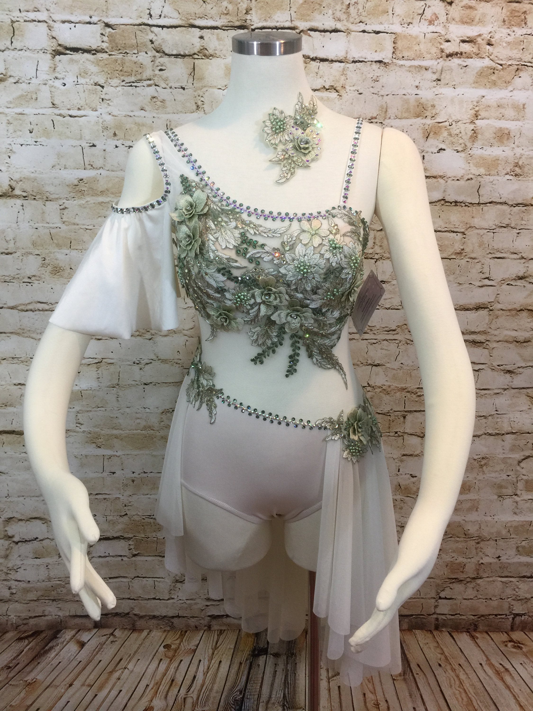 Details about   Ivory Chiffon custom competition dance costume open or lyrical costume adult XS