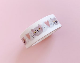 Cross Cat Washi Tape / Illustrated Paper Washi Tape, Cute Cat Pattern, British Shorthair Cat, Bullet Journal Stickers, Scrapbook Decor