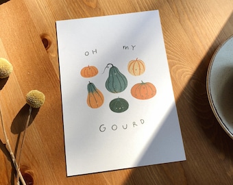 Oh My Gourd! A5 Print / Illustrated Pumpkin Art Print, Cute Kitchen Home Decor Print, Cottagecore Wall Art, Autumn Fall Pumpkin Art Gift