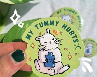 my tummy hurts - bunny sticker | chronic pain | cute and adorable rabbit illustration, invisible disability, chronically ill