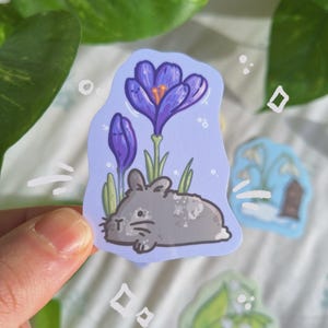 Spring Flower Bun - Crocus | adorable bunny stickers for flower and plant lovers, cute pastel spring season art