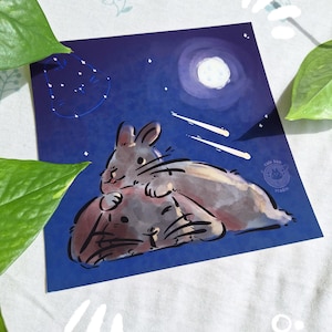 Stampa artistica della costellazione zodiacale del coniglietto coccoloso | Simpatiche e adorabili stampe artistiche di coniglietti su carta di alta qualità, illustrazione di un coniglio domestico