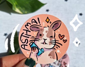 Asthma Chronic illness bunny sticker | adorable invisible disability rabbit art, funny chronically ill illustration with inhaler