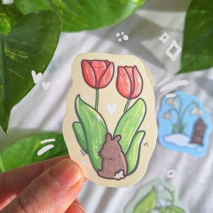 Spring Flower Bun - Tulip | adorable bunny stickers for flower and plant lovers, cute pastel spring season art