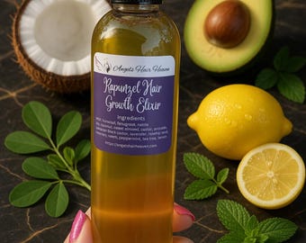 Rapunzel hair growth elixir hair oil with horsetail, fenugreek, nettle, essential oils, rosemary, best seller, herbal hair growth formula