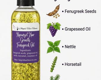 Grow long healthy hair Rapunzel hair Fenugreek oil rosemary hair growth oil, herbal serum for hair loss, shedding, thicker and fuller hair
