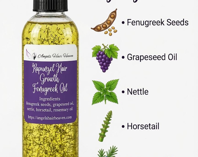Grow long healthy hair Rapunzel hair Fenugreek oil rosemary hair growth oil, herbal serum for hair loss, shedding, thicker and fuller hair