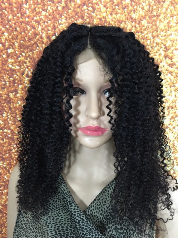18 Inch Kinky Curly Lacefront Closure Wig Long Full Human Hair Etsy