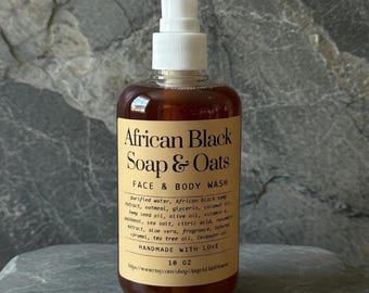 African Black Soap Liquid with Oatmeal | Moisturizing Body Wash for Sensitive Skin | Tea Tree & Lavender Soap | Natural Skincare Cleanser