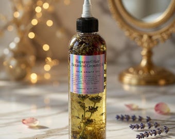 Aceite para el crecimiento del cabello / Aceite capilar de romero y menta / Aceite capilar con infusión de hierbas / Sérum botánico para el cuidado del cabello / Lavanda, rosa, caléndula, cola de caballo
