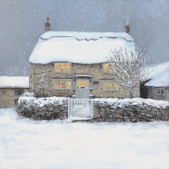 Art Print The Old Post Office Cozy Cottage In Snow Snow Etsy