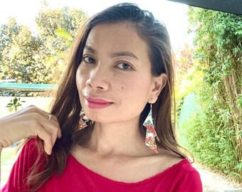 Long Earrings, Kimono Earrings, Recycled Japanese Kimono, Unique Earrings, Light Weight, Colorful, Teacher Gift, Mother's Day Gift, For Her