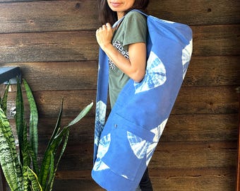 Bolsa de algodón hecha a mano para esterilla de yoga: bolsa de transporte de gran tamaño para hacer ejercicio.