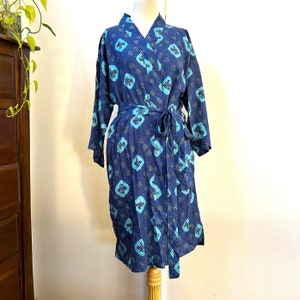 Silk Kimono Robe, Dressing Robe, Women's Lounge Wear, Kimono Jacket, Duster Robe, Silk Bridal Robe, Silk Wear, Gift for Her, Christmas Gift Blue/Shibori Dye