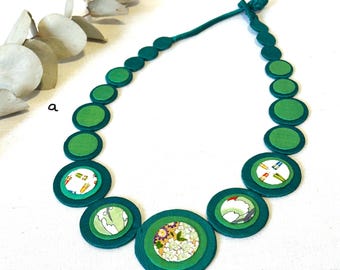 Kimono Silk Circle Necklace: Lightweight Japanese Fabric Jewelry