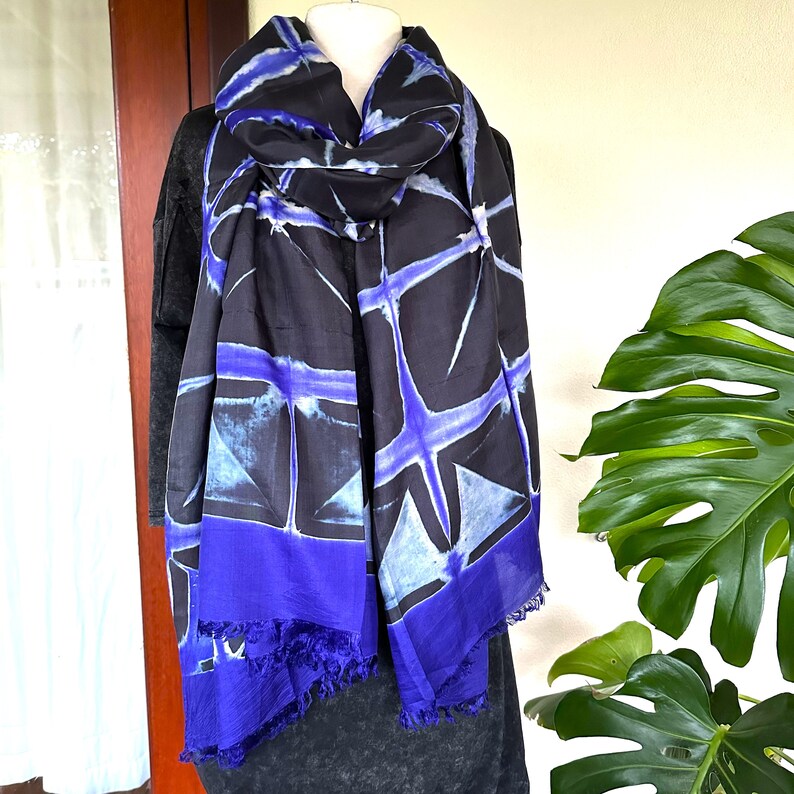 Silk Scarf, Silk Shawl, Large Scarf, Silk Shibori Scarf, Hand Dyed Silk, Handcraft Silk, Luxury Gift, For Mun, Gift For Her, Christmas Gift image 10