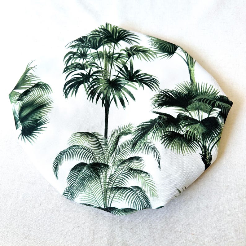 Luxury Shower Cap Flower Print, Lemon Print, Palm Tree, Hair Treatment, Soft Comfortable Outer & Waterproof Inner Bathroom Gift image 9