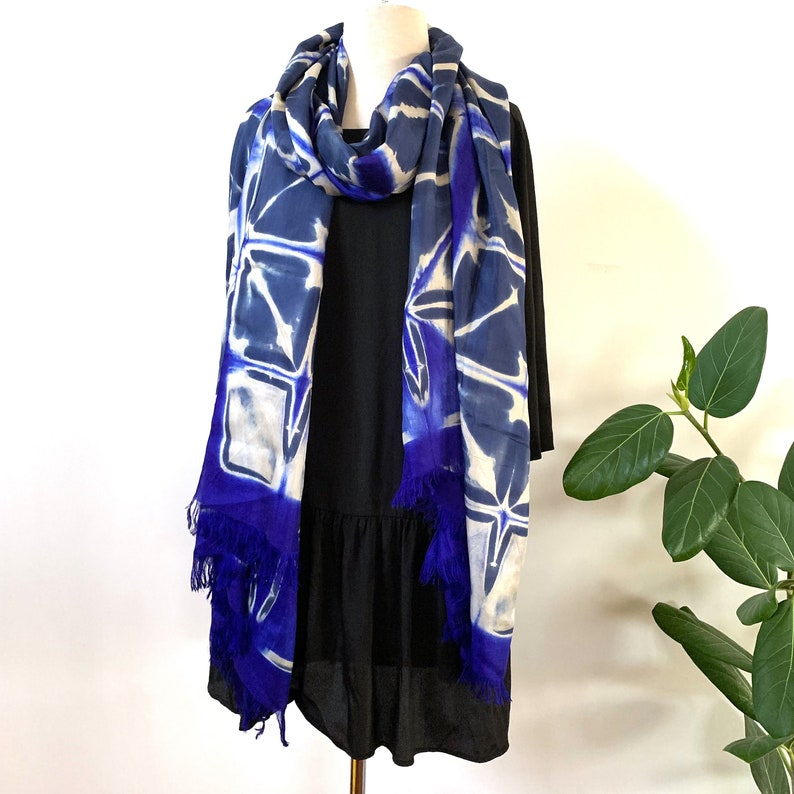 Silk Scarf, Silk Shawl, Large Scarf, Silk Shibori Scarf, Hand Dyed Silk, Handcraft Silk, Luxury Gift, For Mun, Gift For Her, Christmas Gift image 2