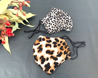 Handmade Leopard Print Face Mask: 3-Layer Cotton, Adjustable