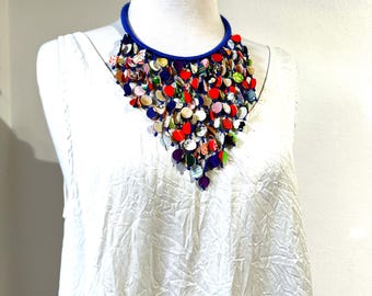 Handmade Silk Bead Choker Necklace: Japanese Kimono Fabric